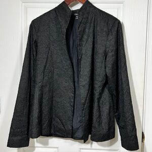 Eileen Fisher Black Silk Embroidered Jacket Blazer Cardigan Top Women's Medium